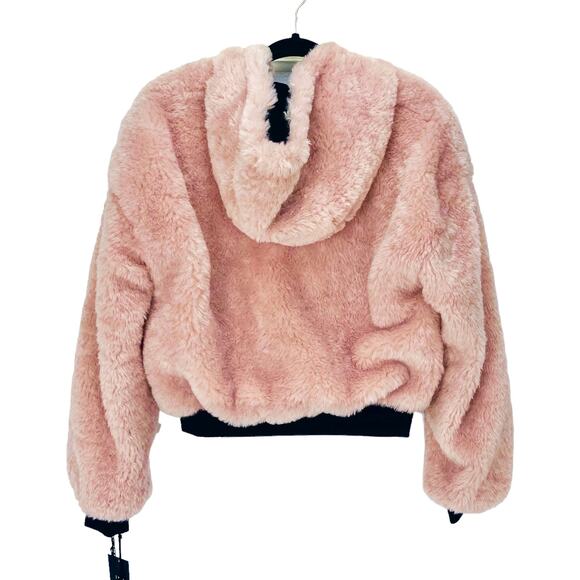 BLANC NOIR JACKET Women's Size XS Pink Black Faux Shearling REVERSIBLE HOODED - Picture 7 of 9